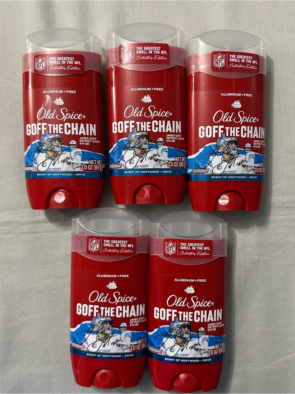 Lot of 5 Old Spice Goff The Chain Deodorant NFL Collector Edition Jared Goff 3oz